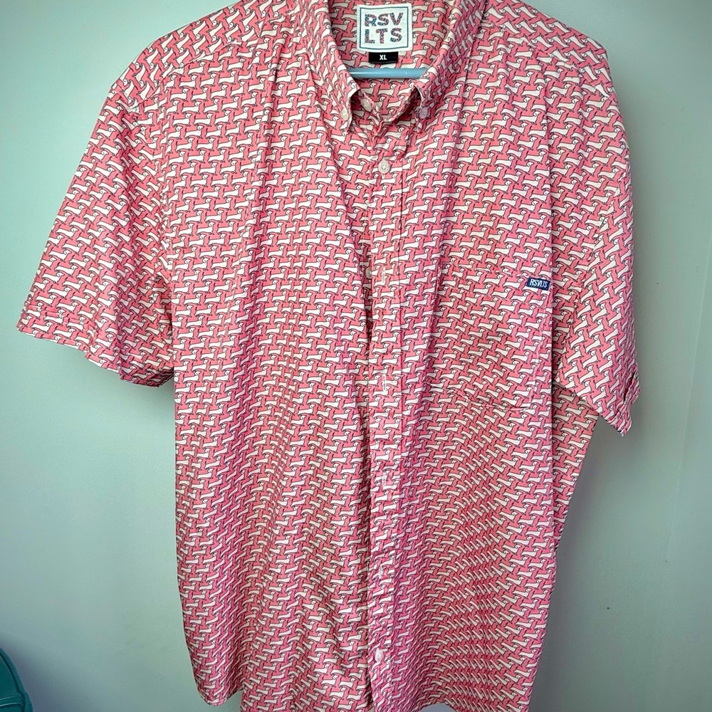 RSVLTS Men's Pink and White Dachshund Shirt